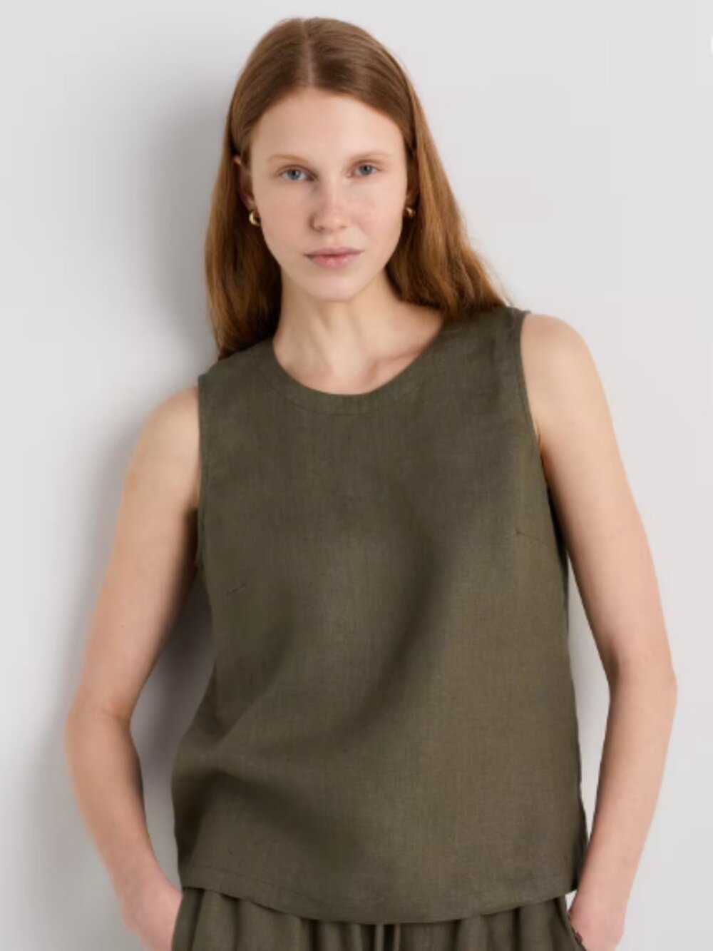 Quince 100% European Linen Tank Bayberry Olive - Small